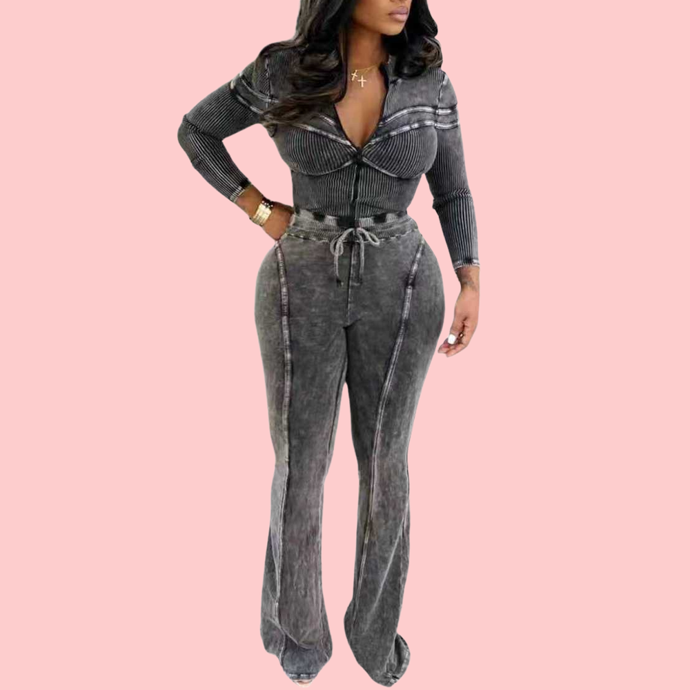 Washed and Stained Casual Two-Piece Set