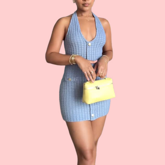 Blue Knit Sleeveless Mini Dress