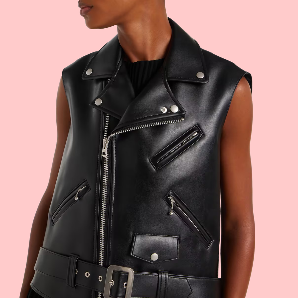 Zipper Leather Jacket Patchwork Pleated Maxi Dress