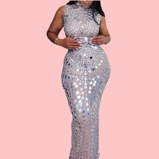 Rhinestone Cutout Sleeveless Maxi Dress