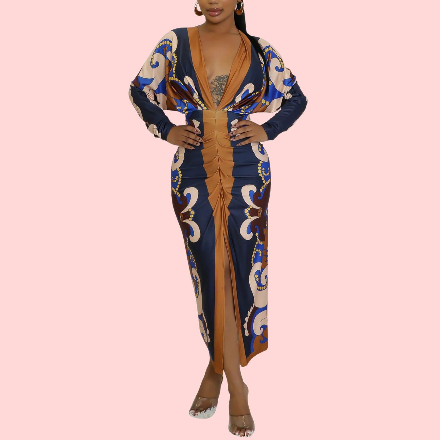 Sexy V-Neck Floral Print Split Maxi Dress