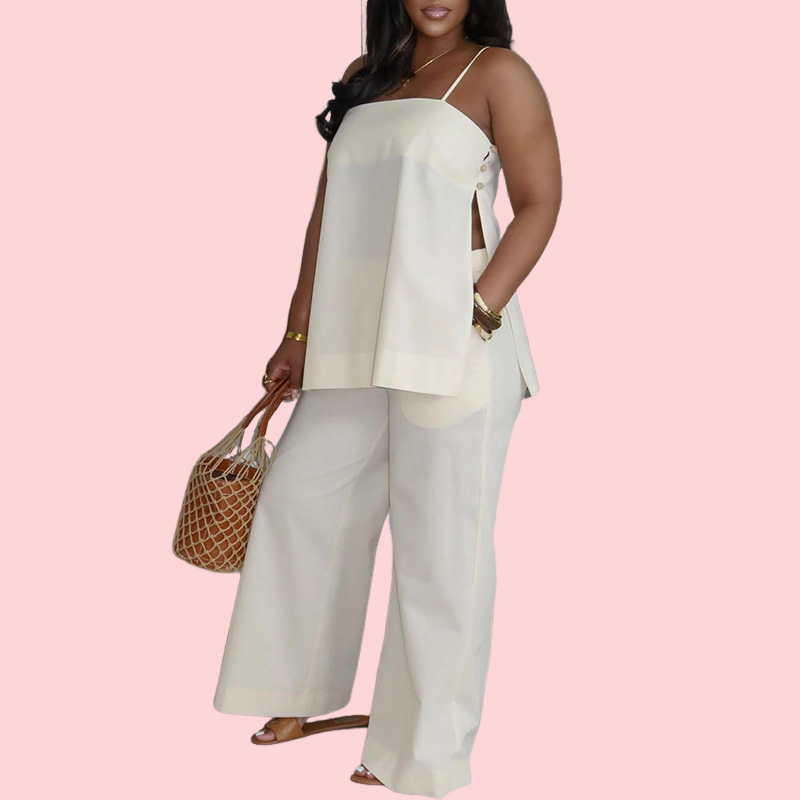 Solid-Color Split-Front Tank Top & Pants Casual Set