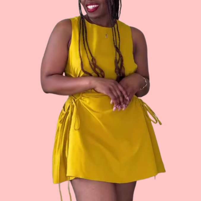 Yellow Sleeveless Strappy Mini Dress