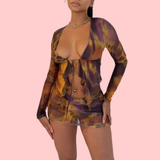 Nice Soft Mesh Ruffle Top & Skirt SET