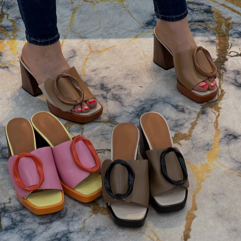 Women's Thick-Heeled Contrast Summer Sandals