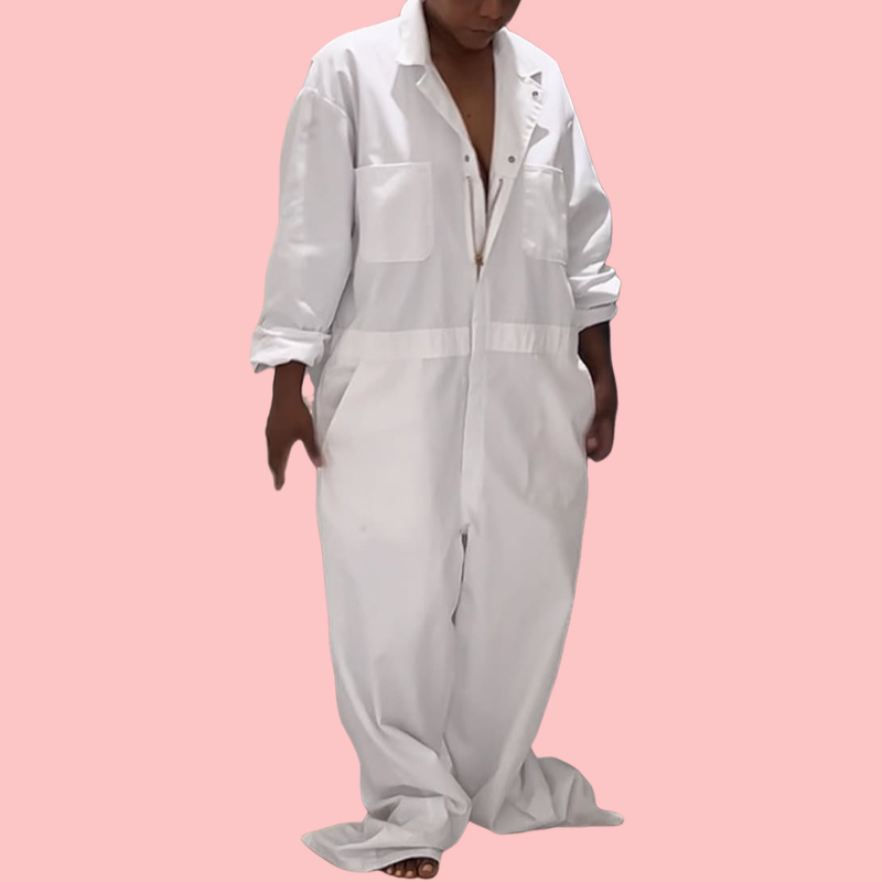 White Zipper Wide-Leg Jumpsuit