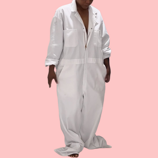 White Zipper Wide-Leg Jumpsuit