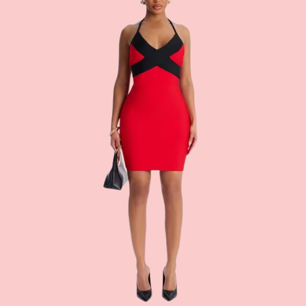 Color-blocked Bandage Mini Dress