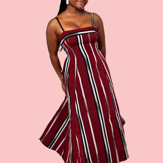 Red Striped Halter Maxi Dress