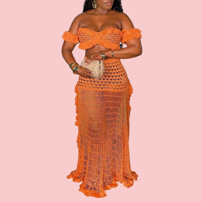 Orange Cutout One-Shoulder Maxi Dress