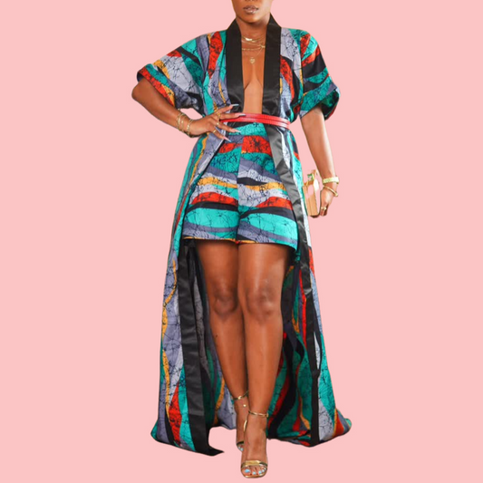 Colorful Oil Painting Cape & Shorts Set