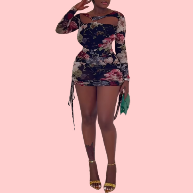 Floral Cutout Long Sleeve Bodysuit & Skirt Set