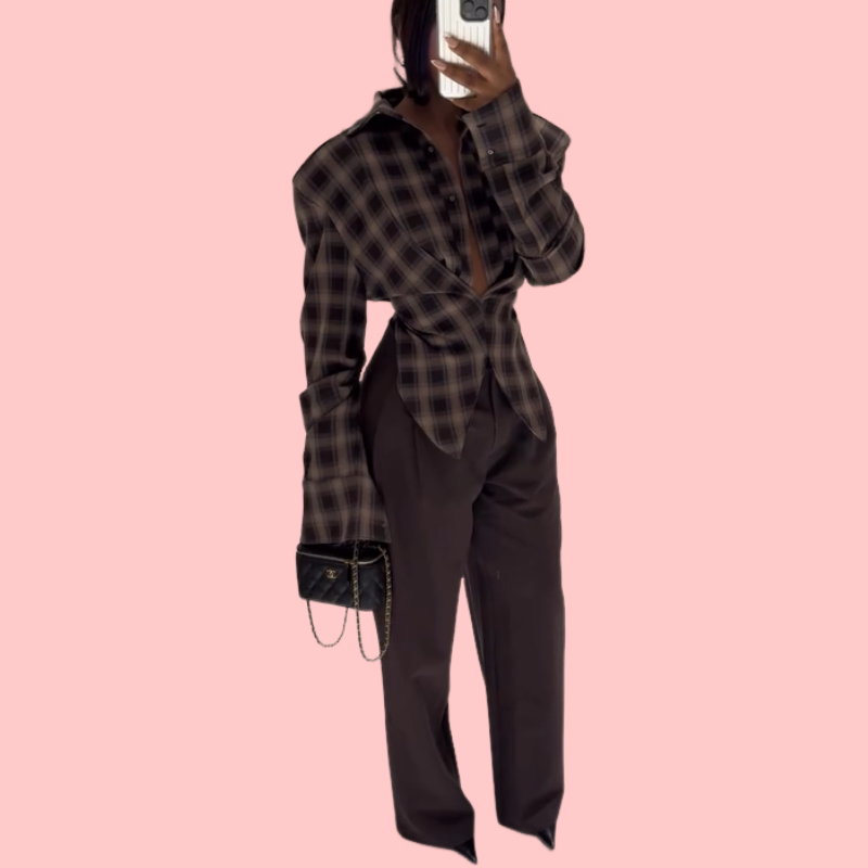 Irregular-Fit Cardigan Plaid Shirt