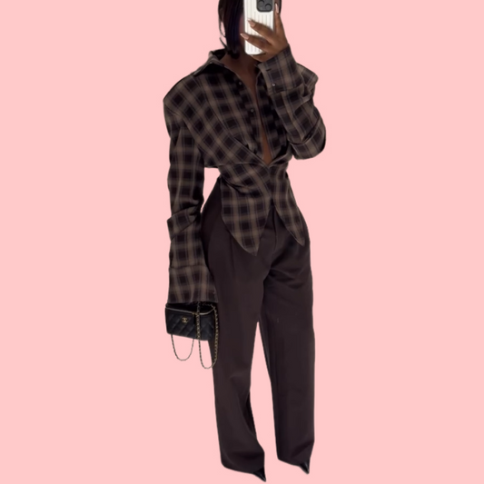 Irregular-Fit Cardigan Plaid Shirt