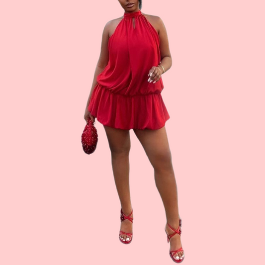 Solid Color Sleeveless Puffy Dress