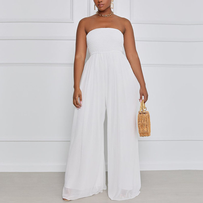 Solid Color Sheath Wide Leg Jumpsuit