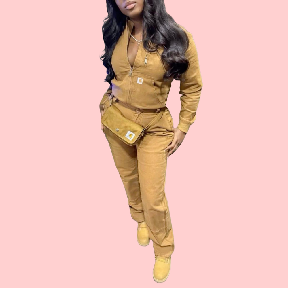 Khaki Work Jacket & Work Pants + Shoulder Bag Set