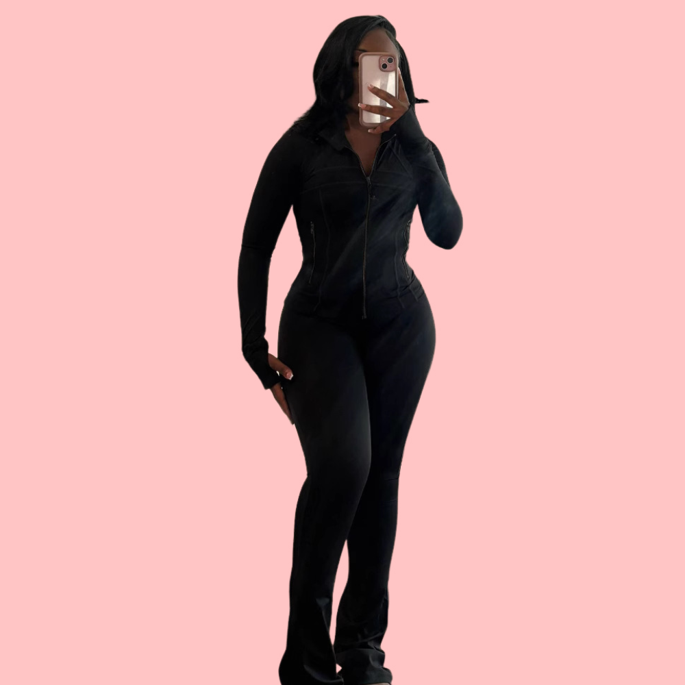 Solid Color Sports Zipper Jacket & Yoga Pants Set