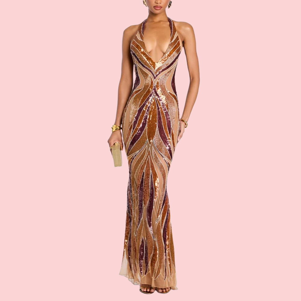 V-neck Sequined Sleeveless Maxi Dress