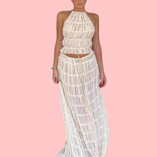 Halter-Neck Ruffled Top & Skirt Set