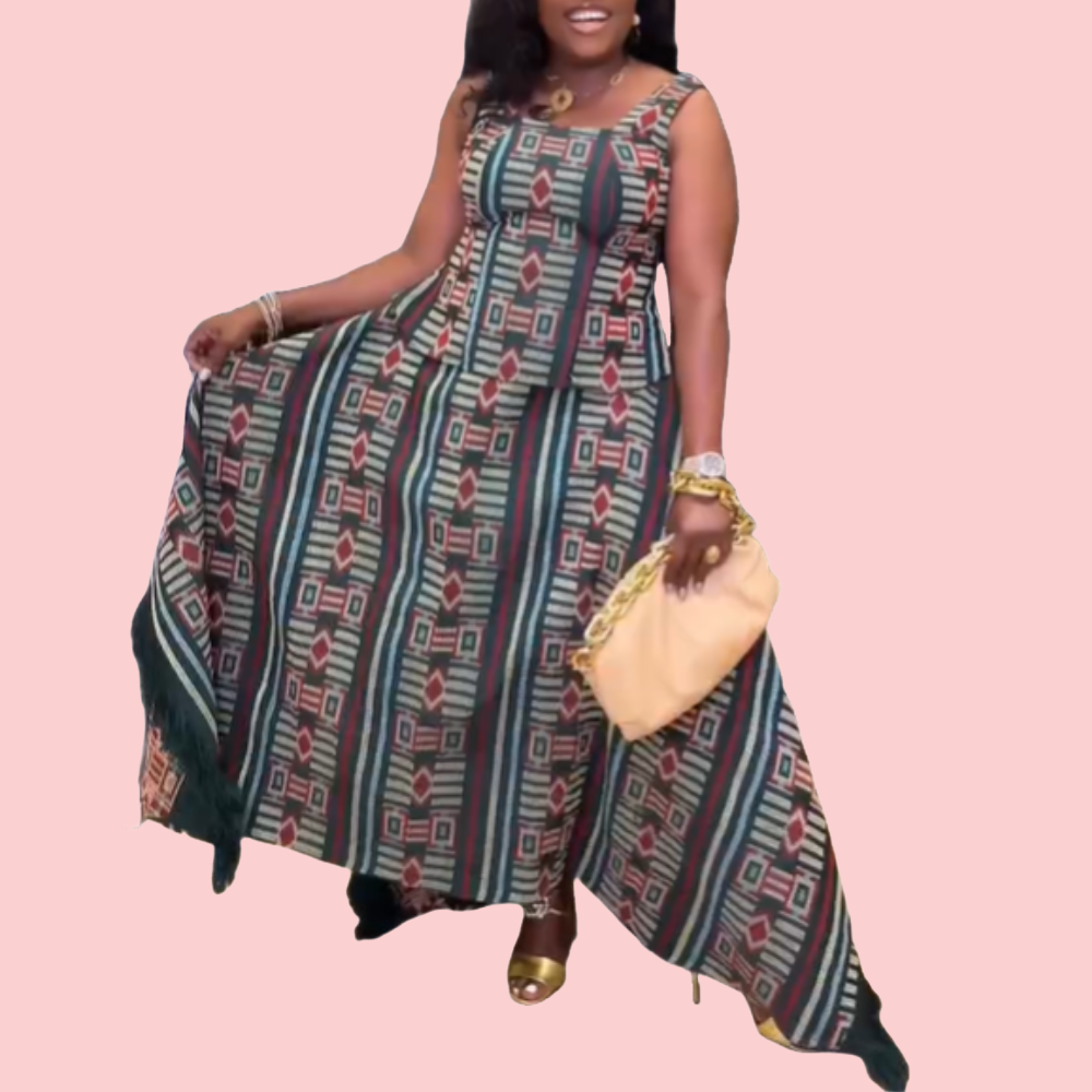 Retro Floral Print Skirt Set