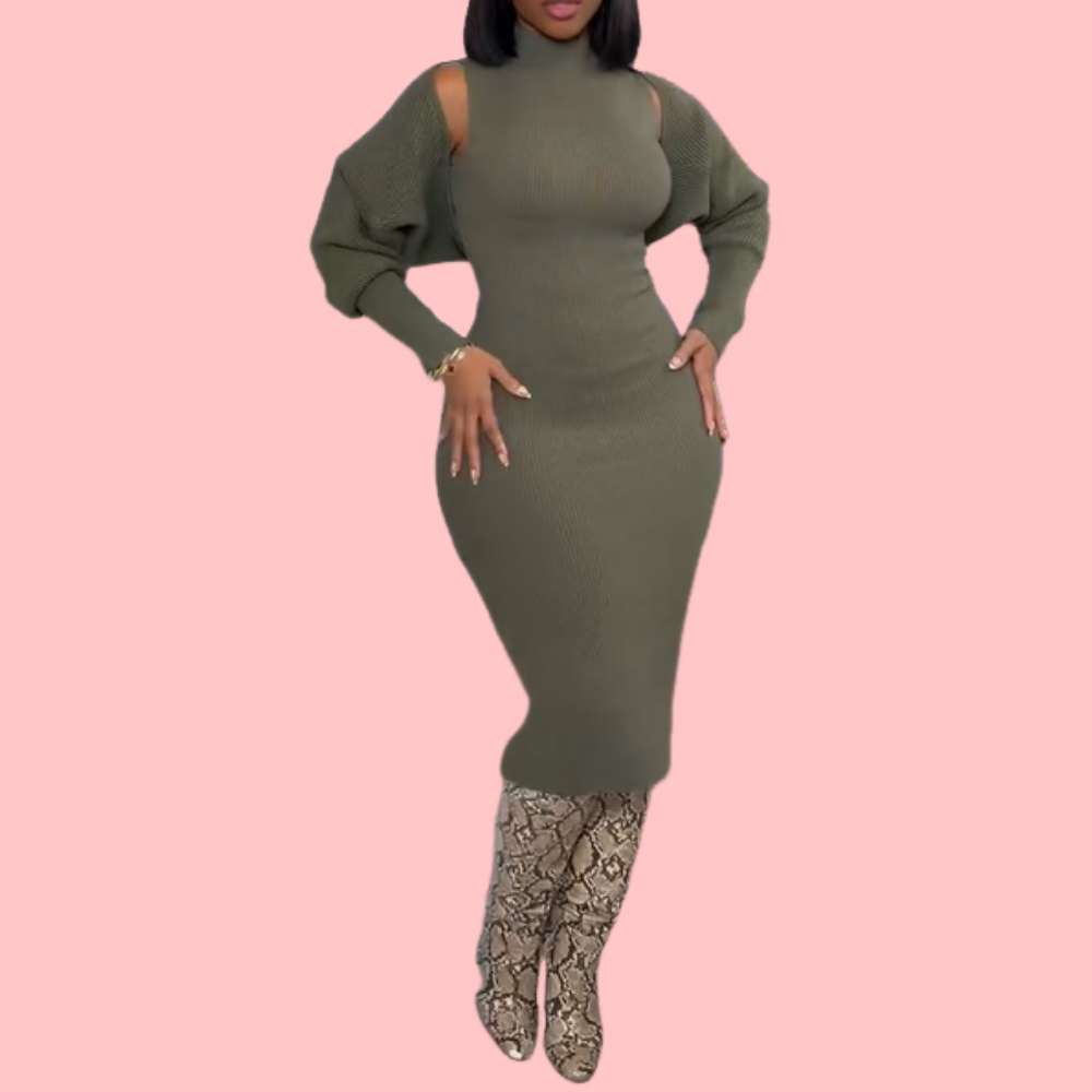 Green Knit Midi Dress + Sleeve Covers