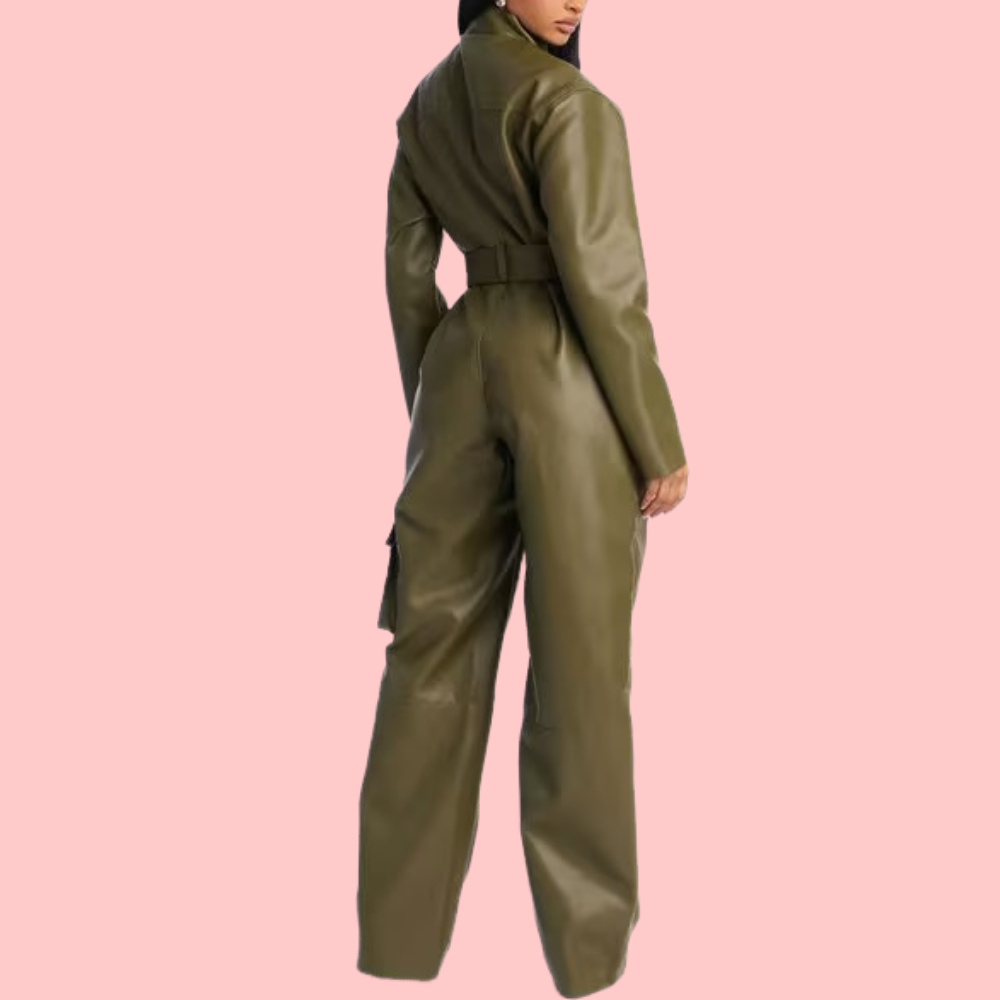Downtown Faux Leather Cargo Jumpsuit