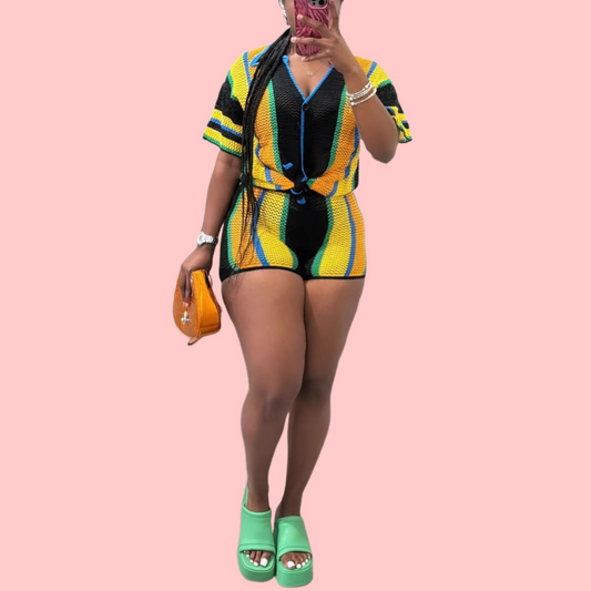 Colorblocked Woven Shirt & Shorts Set