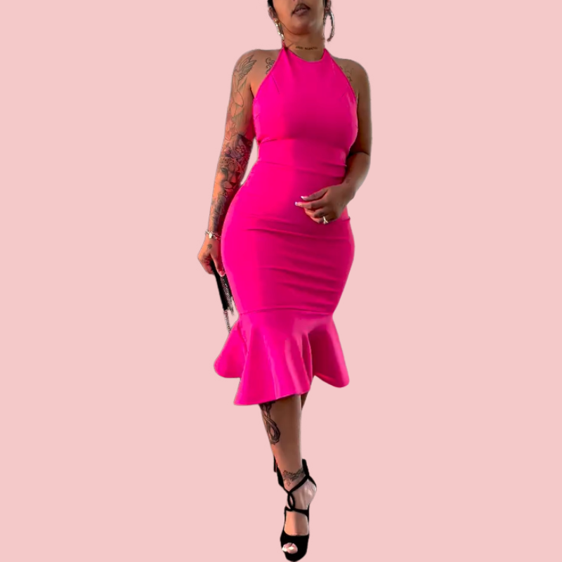 Rose-Red Ruffled Midi Dress