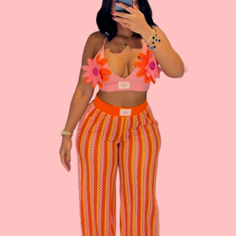 Pink Floral Camisole Top & Woven Pants Set