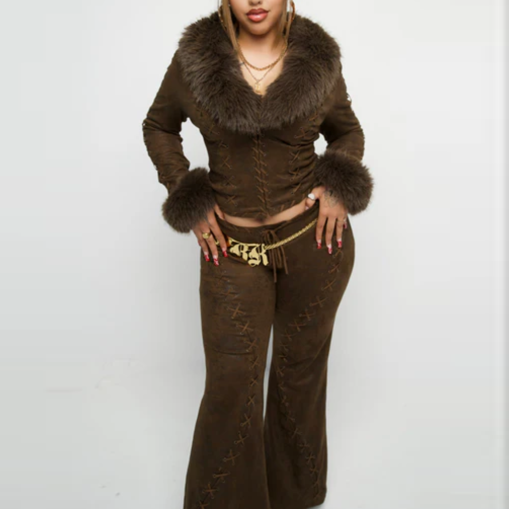 Fur Patchwork Jacket & Pants Set
