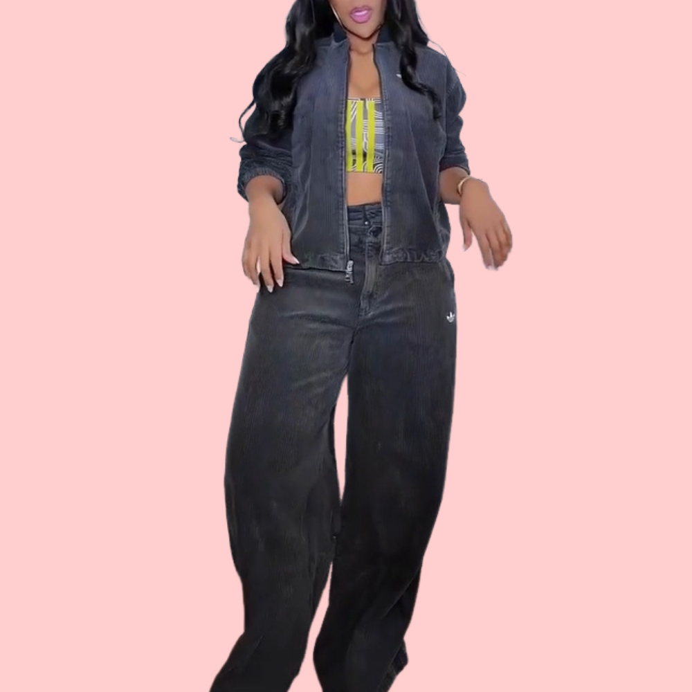 Corduroy Zipper Jacket & Pants Set