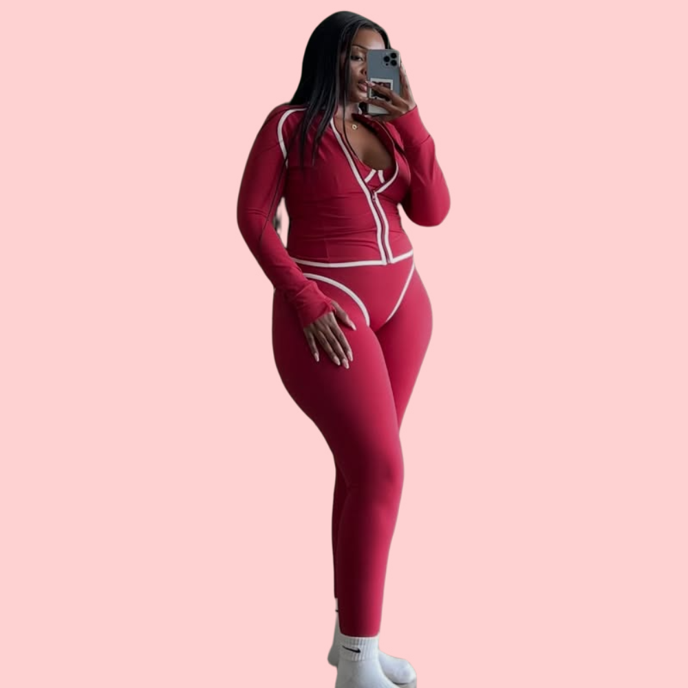 White Striped Yoga Three-Piece Set