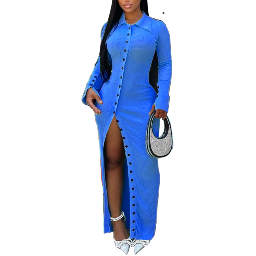 Sexy Button-Front Split Maxi Dress