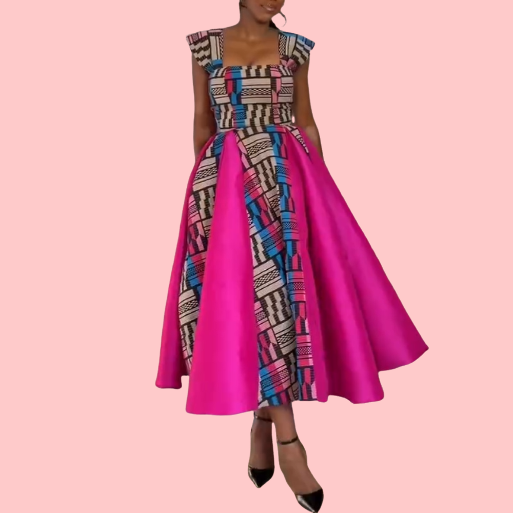 Ethnic Print Patchwork Midi Dress
