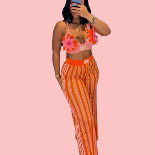 Pink Floral Camisole Top & Woven Pants Set