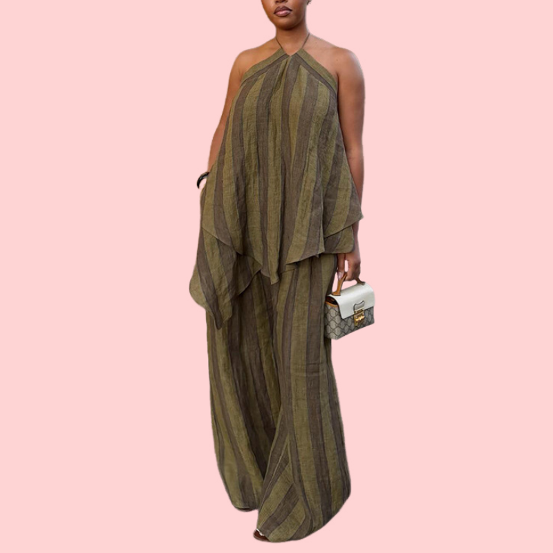 Sleeveless Halter Top & Wide-Leg Pants Set