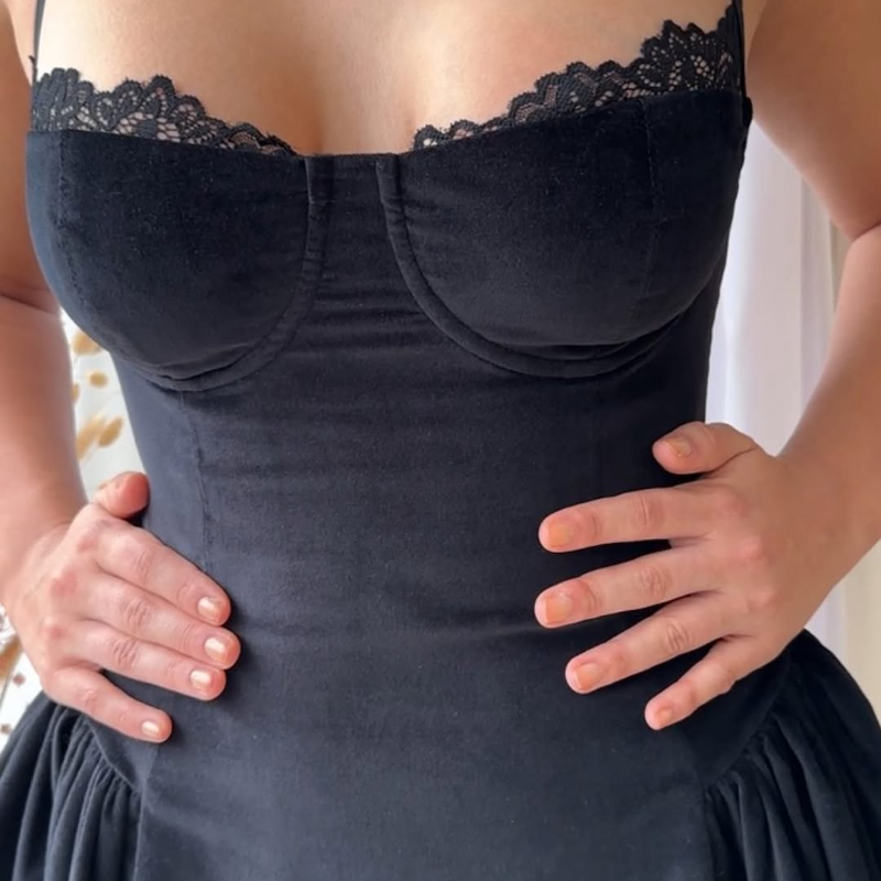 Black Lace Trimmed Halter Dress