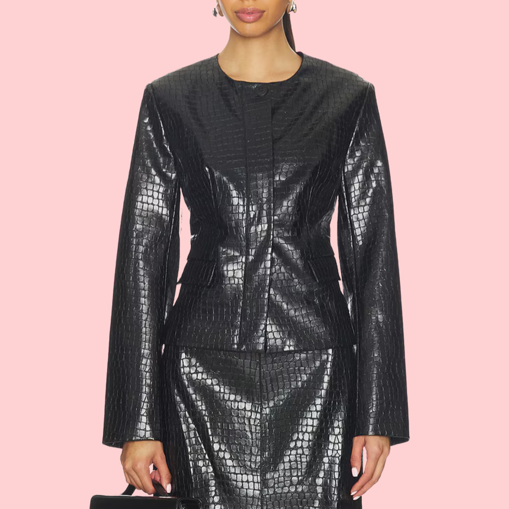 Black Crocodile-Patterned Two-Piece Set