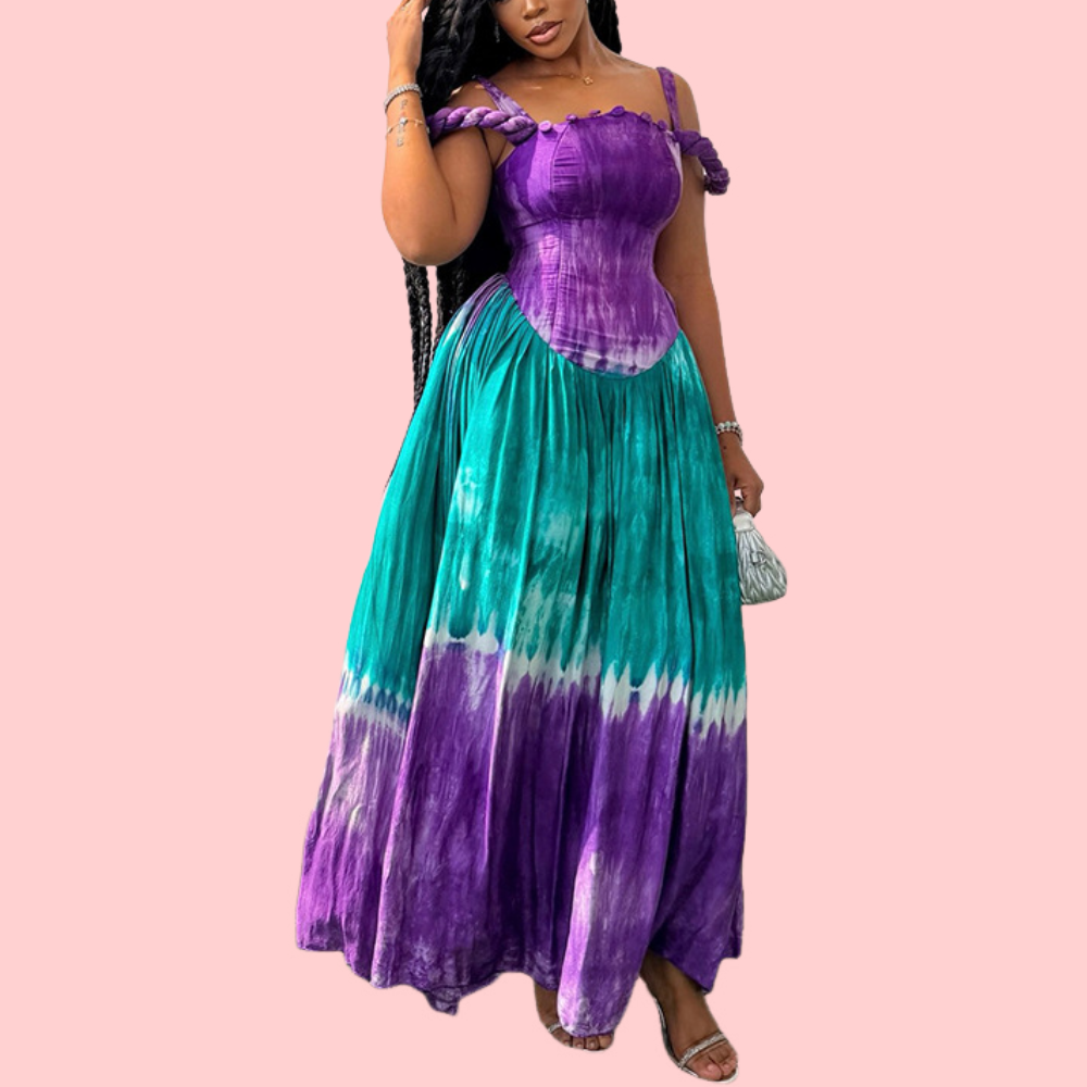Ty-Dye Pleated Maxi Dress