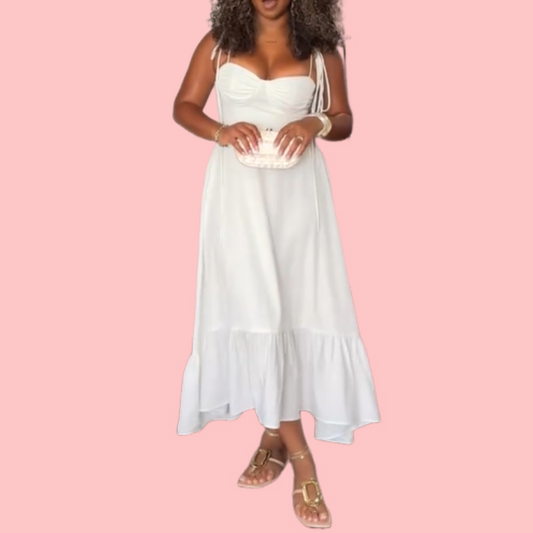 White Halter Elegant Midi Dress