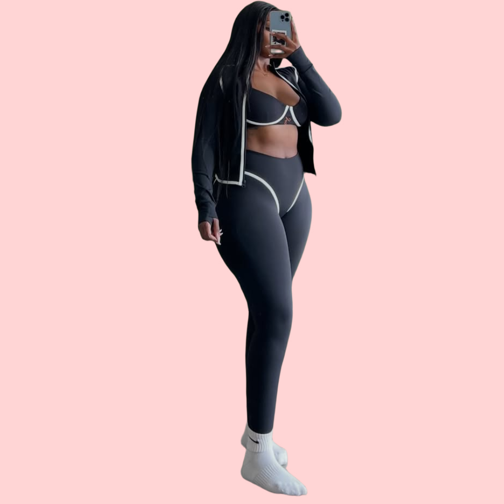 White Striped Yoga Three-Piece Set
