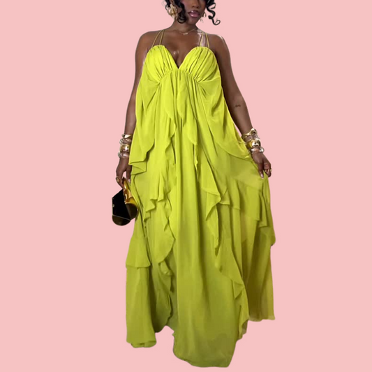 Green Ruffle Strapless Maxi Dress