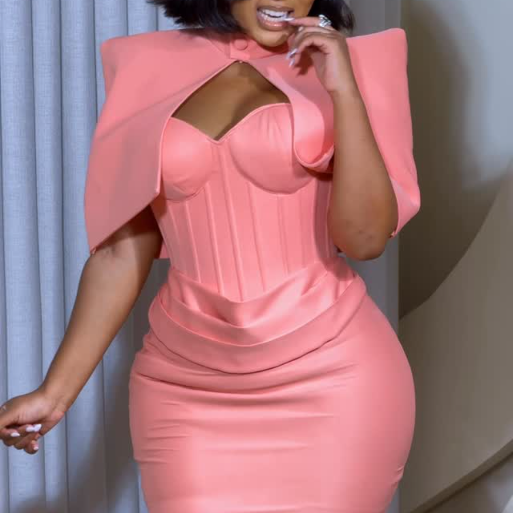 Pink Shawl + Strapless Fitted Maxi Dress