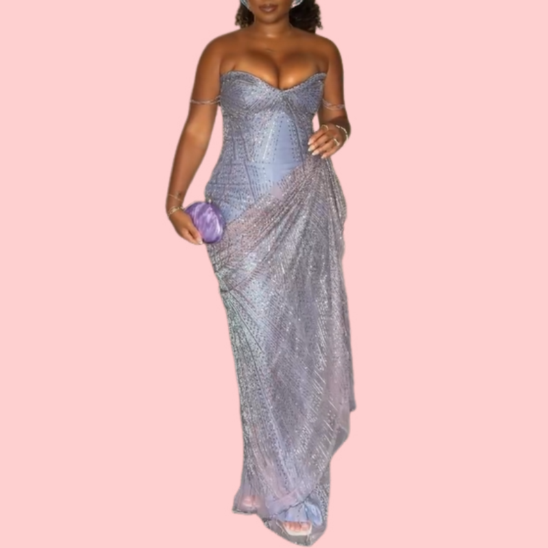 Purple Sheath Mesh Maxi Dress