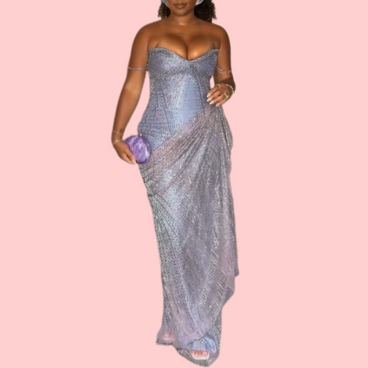 Purple Sheath Mesh Maxi Dress