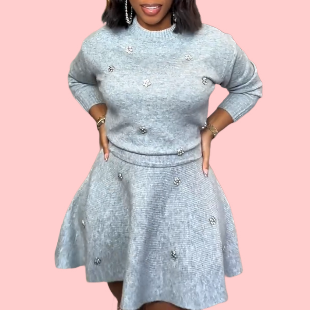 Rhinestone Sweater & Skirt Set