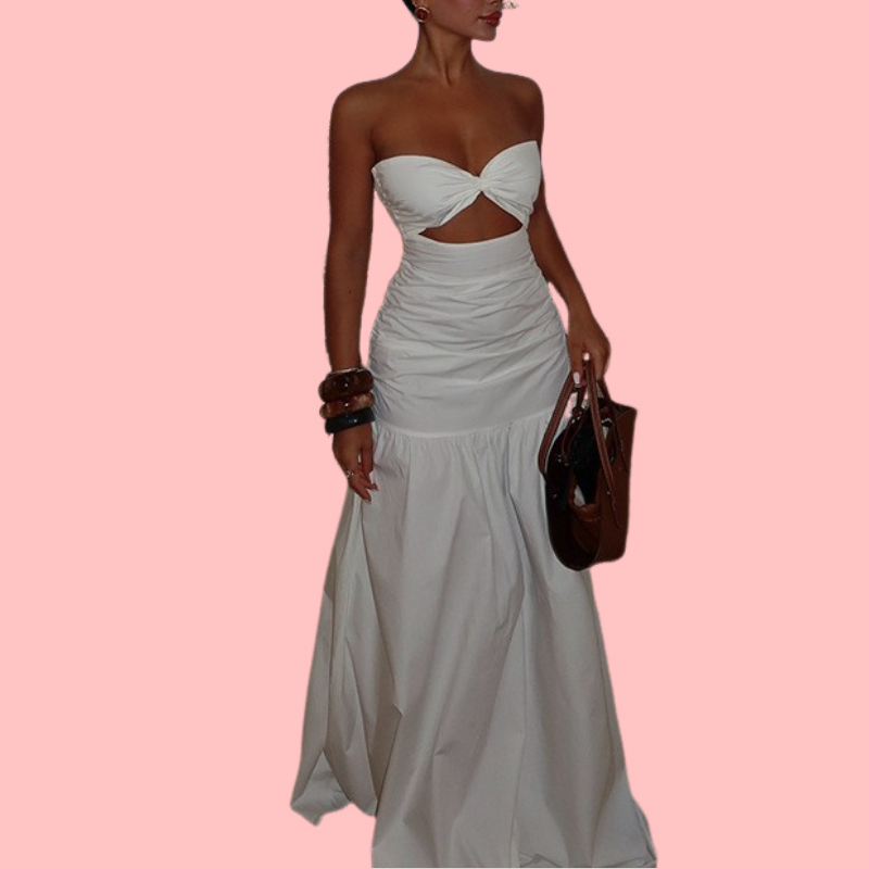 Solid Color Sheath Cutout Maxi Dress