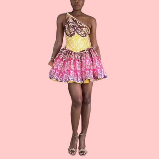 Floral Print Sleeveless Puffy Mini Dress
