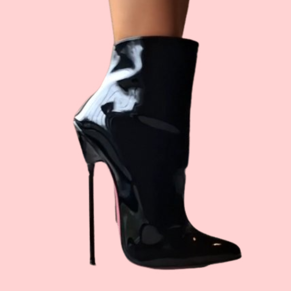 Black Leather Red-Soled High Heels
